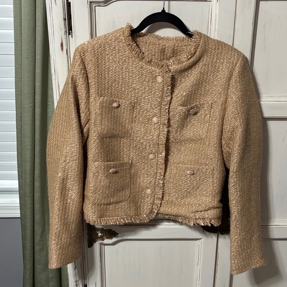 Women's Tan Tweed Jacket - Picture 3 of 3